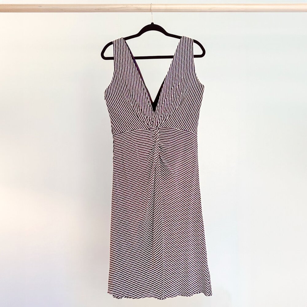 Armani Collezioni Navy & White Striped Dress w/ Built-in Bodyshaper - Size 10